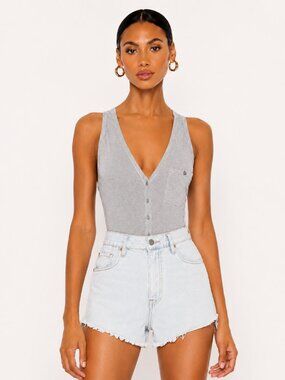 Free People Ribbed Button Front Bodysuit Gray Medium NWOT